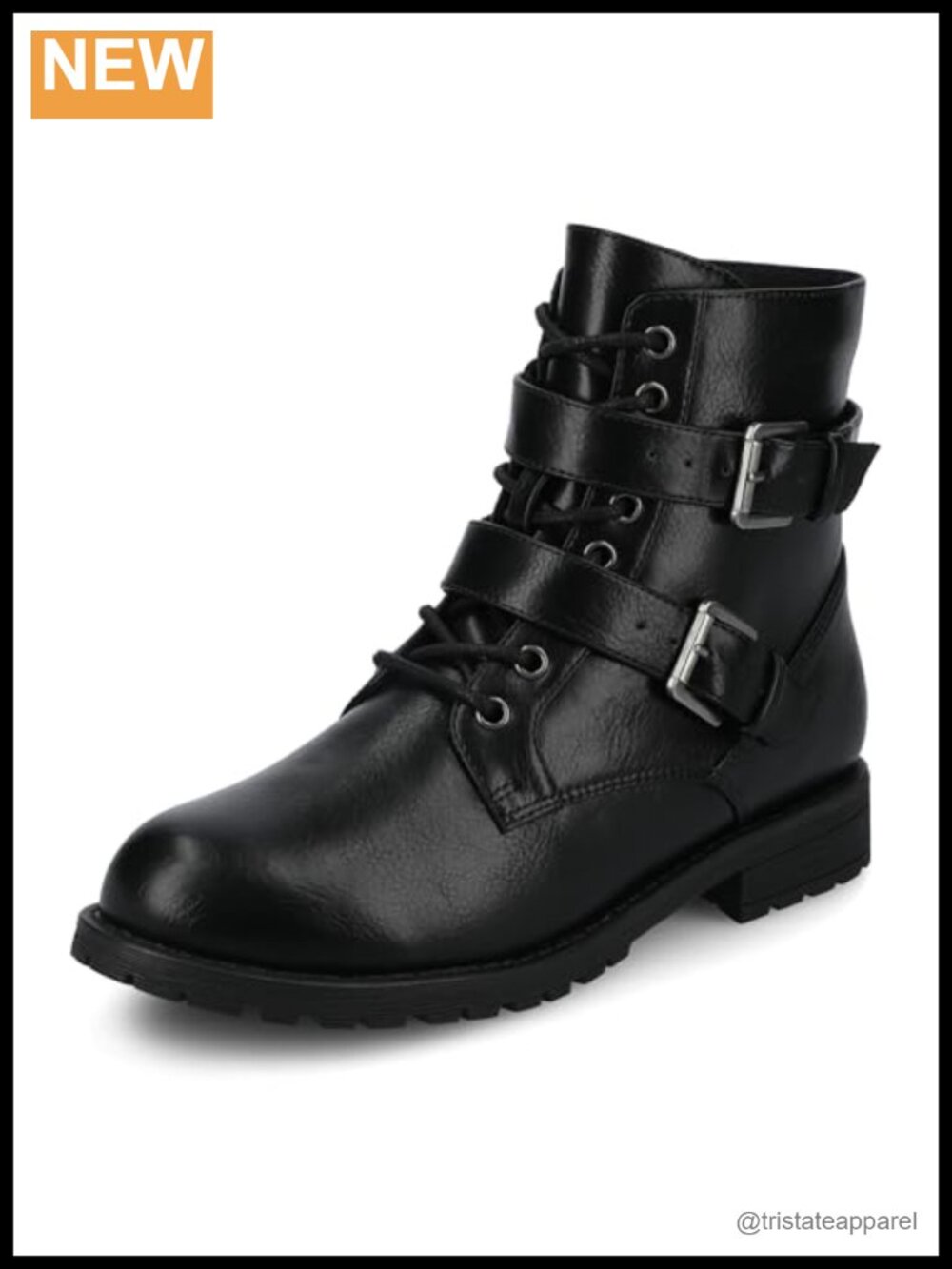 Faux Leather Lace-Up Strappy Ankle Booties Block Heel Round Toe